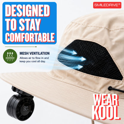Wearkool Cooling Hat with Dual Detachable BLDC Fans and Lanyard | 5-Speed Rechargeable BLDC Fans with Digital Battery Display | Adjustable Wide Brim Outdoor Hat for Fishing, Gardening, Hiking, Camping & Outdoor Work