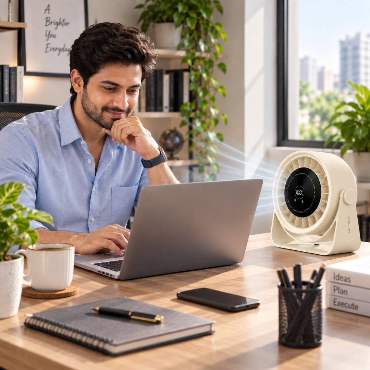 High Speed BLDC Desktop Fan | Rechargeable Fan with 4000 mAh battery | Speed control with Digital Display |  Remote Control |  Desktop & Wall Mounted Design | Ambient Light | Type C