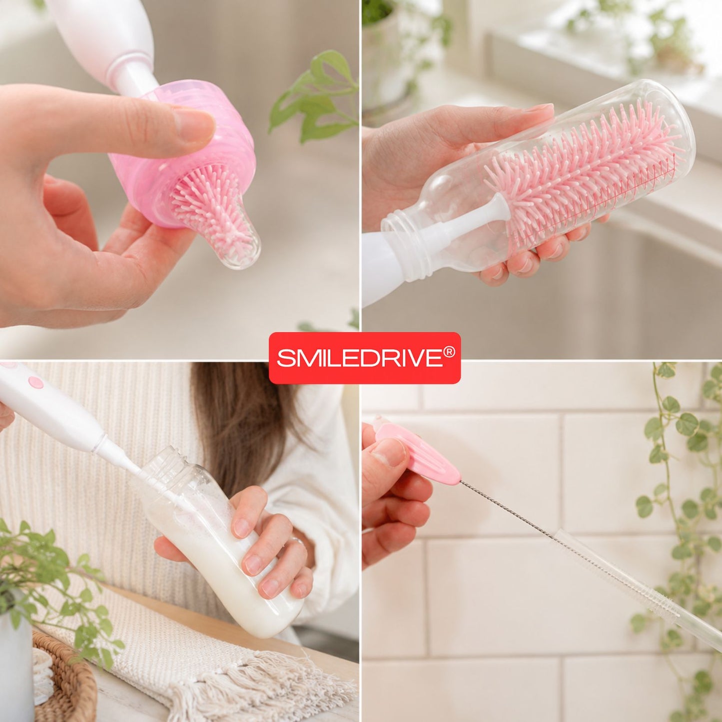 Electric Bottle Cleaning Brush Set with USB Rechargeable Handle | 4-in-1 Baby Bottle Brush Cleaner Kit | For All Bottles, Feeding Bottles, Nipples & their Accessories