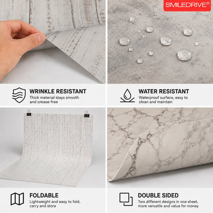 Product Photography Backdrop Kit | 22x34.5 Inch Photography Background Sheets | 3 Front-Back Sheets with 6 Designs | 2 Particle Boards for Quick & Stable Set up