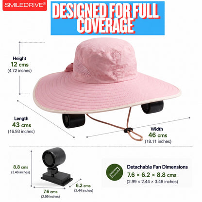 Wearkool Women’s Cooling Sun Hat with Dual Detachable BLDC Fans & Lanyard | 5-Speed Rechargeable Fans with Digital Battery Display | Extra-Wide Brim Hat with Back Bow for Gardening, Fishing, Hiking, Camping & Outdoor Work