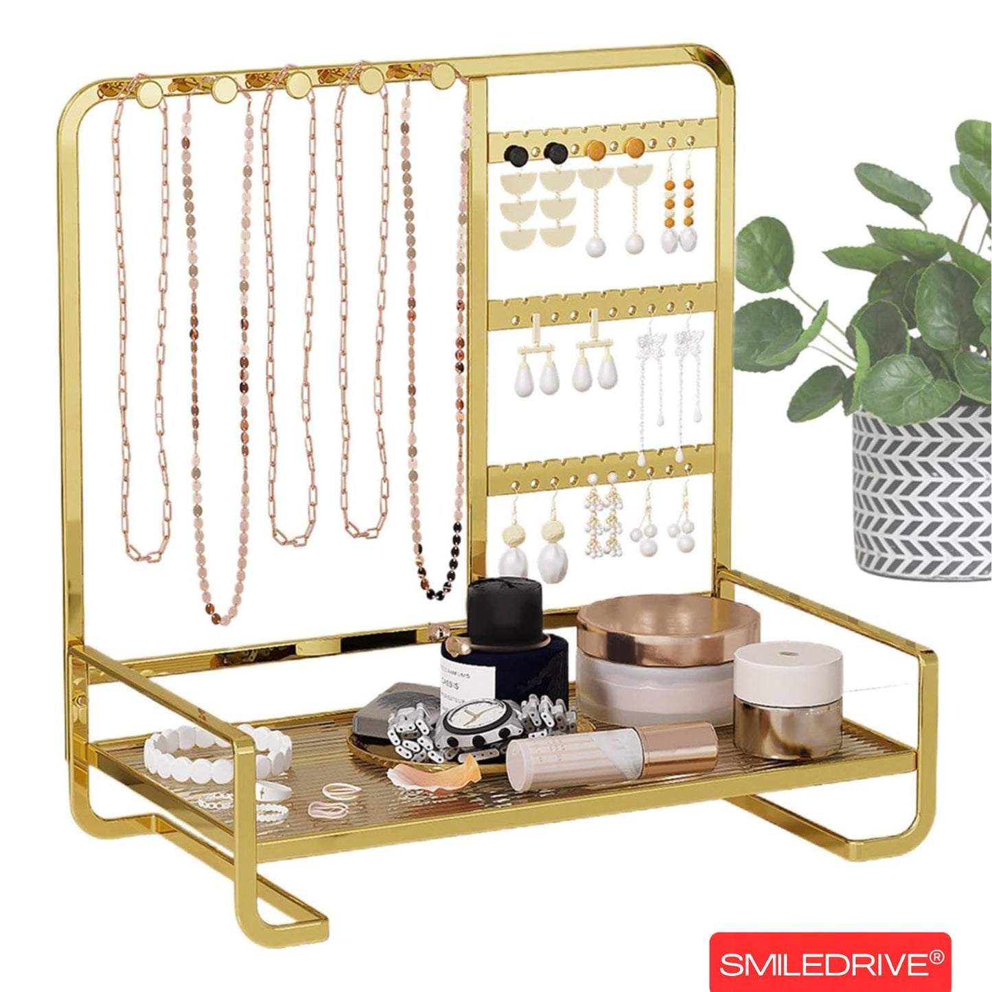Premium Metal Jewelry Stand Organizer - Sleek Tabletop Holder for Necklaces, Earrings, Rings & Bracelets (Available in Black & Gold)