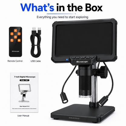 Digital Microscope with 7 inch Screen | 16MP Camera | 50X–1200X Magnification | 1080P Recording | 8+2 LED Lights | Coin, PCB & Jewellery Inspection Microscope