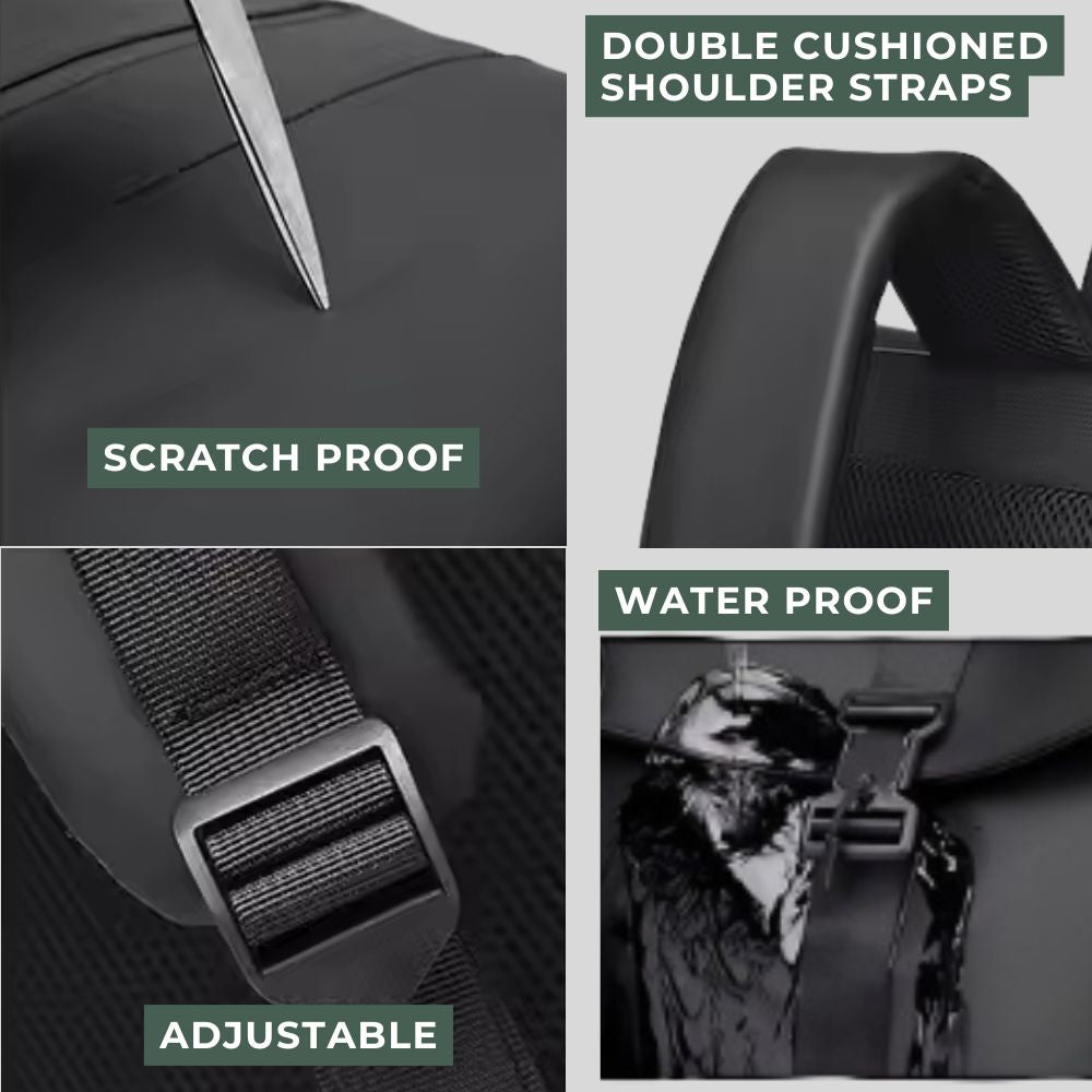 Roll Top Backpack Waterproof Laptop Bag - Stylish & Space Travel, Office & College Faux Leather Bag