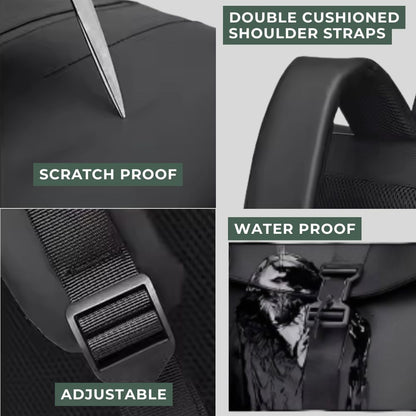 Roll Top Backpack Waterproof Laptop Bag - Stylish & Space Travel, Office & College Faux Leather Bag