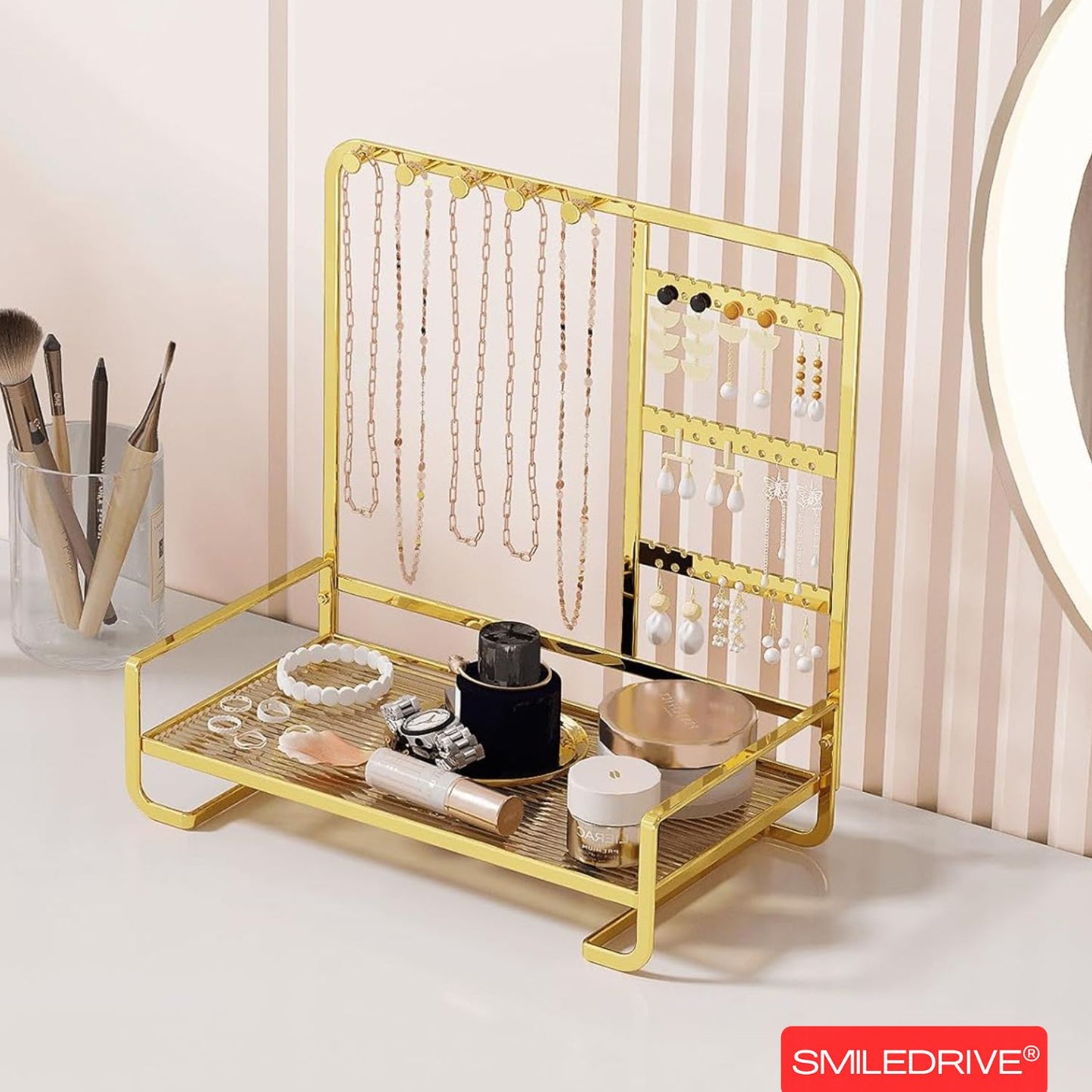 Premium Metal Jewelry Stand Organizer - Sleek Tabletop Holder for Necklaces, Earrings, Rings & Bracelets (Available in Black & Gold)