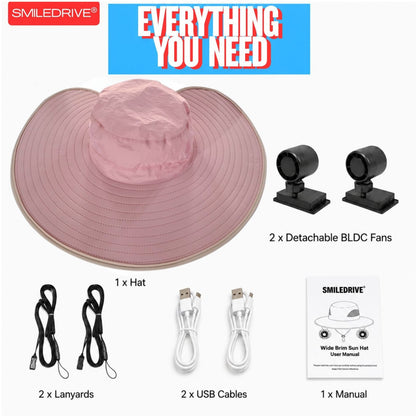 Wearkool Women’s Cooling Sun Hat with Dual Detachable BLDC Fans & Lanyard | 5-Speed Rechargeable Fans with Digital Battery Display | Extra-Wide Brim Hat with Back Bow for Gardening, Fishing, Hiking, Camping & Outdoor Work
