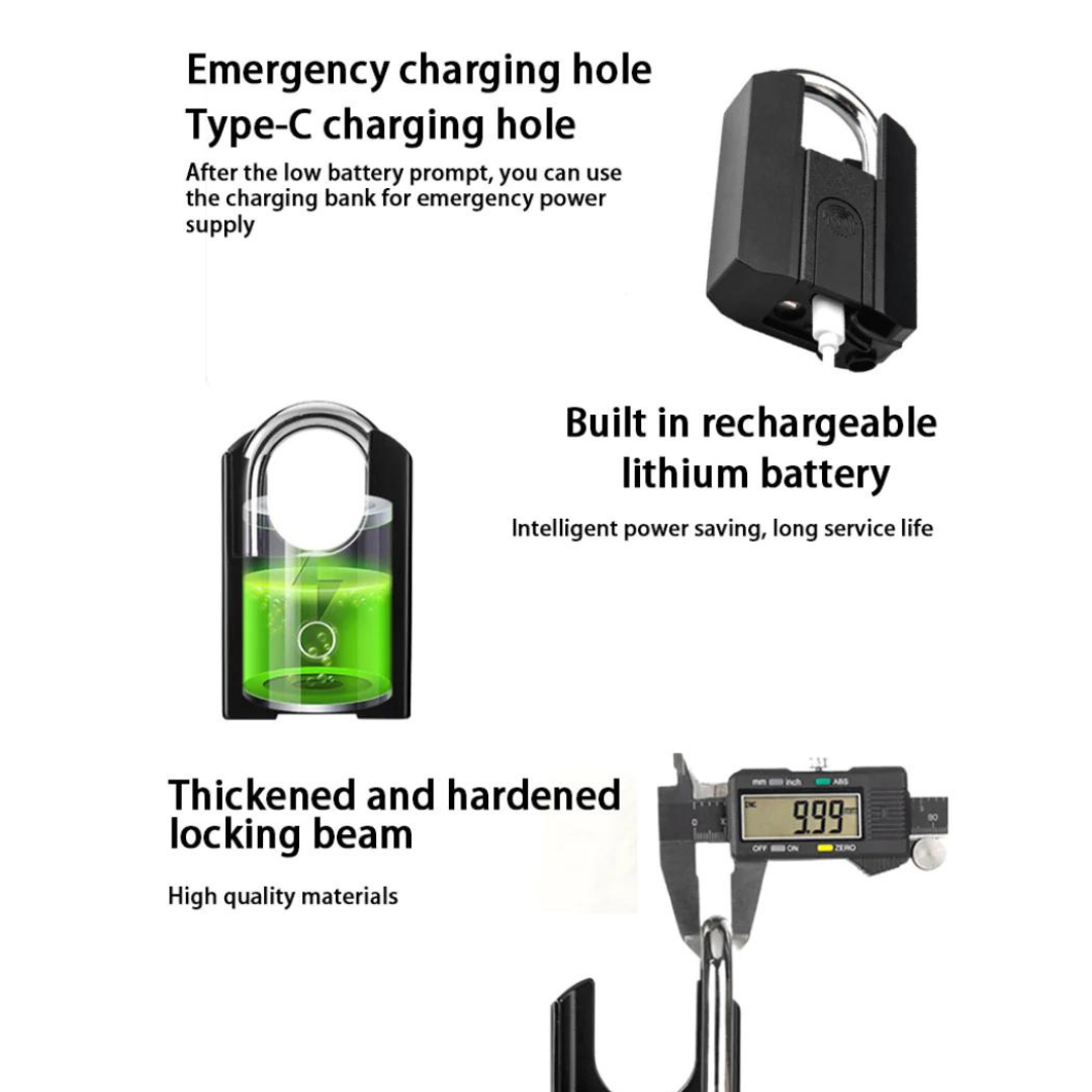 SMILEDRIVE® Z+ Smart Door Lock Fingerprint Padlock for Home with Superfast Unlocking IP67 with 3 Unlocking Mechanisms: Fingerprint, Bluetooth & Keys