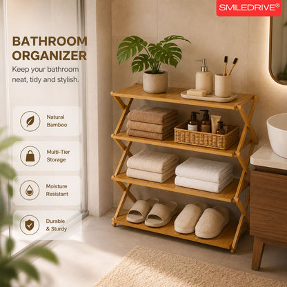 Foldable Bamboo Shoe Rack | 3 & 4-tier Balcony Plant Stand | Space Saving Storage Organizer for Entryway, Bedroom, Bathroom or Balcony