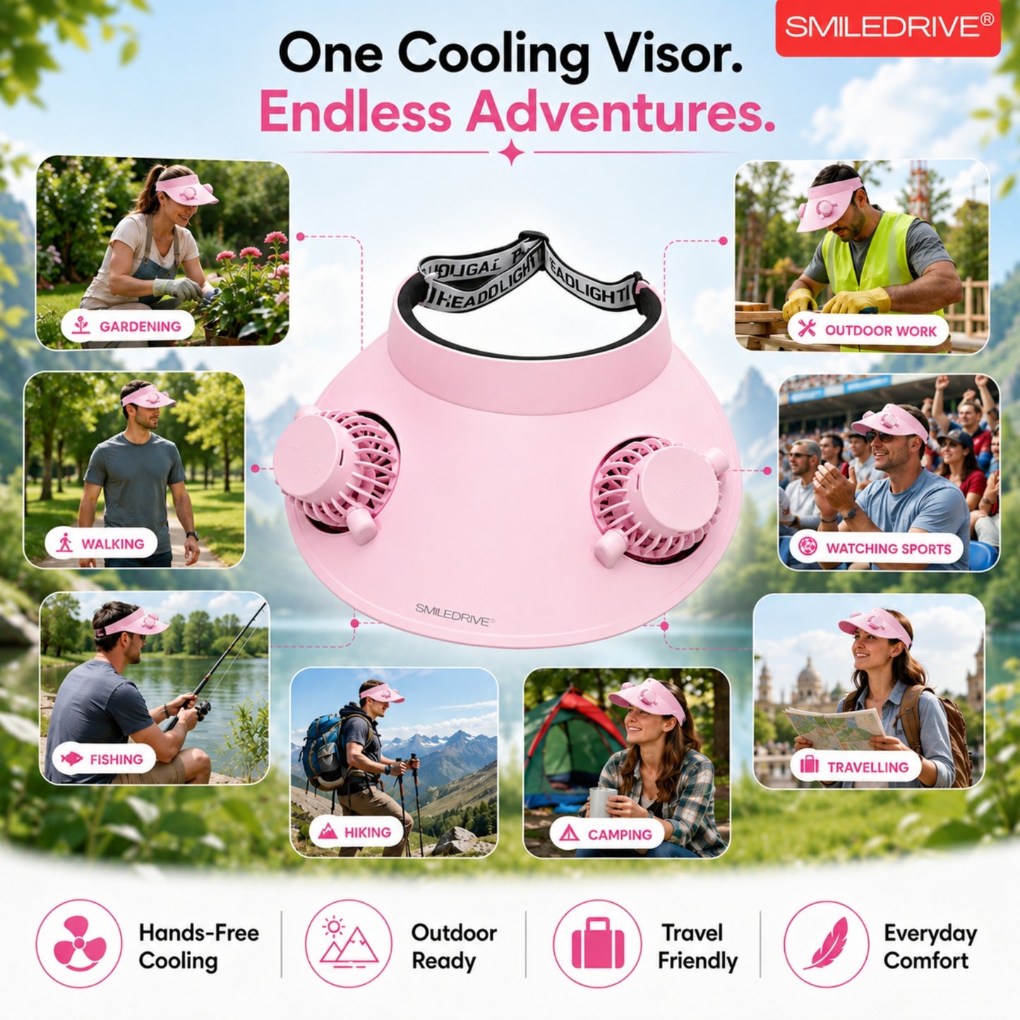 Cooling Fan Cap with Dual Rechargeable Fans, 3-Speed Adjustable Fan, Hands-Free Cooling Hat, Lightweight Cap for Daily Use- Walking, Gardening, Hiking, Camping & Indoor/ Outdoor Work | Available in Blue, Pink & White
