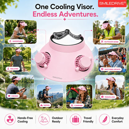 Cooling Fan Cap with Dual Rechargeable Fans, 3-Speed Adjustable Fan, Hands-Free Cooling Hat, Lightweight Cap for Daily Use- Walking, Gardening, Hiking, Camping & Indoor/ Outdoor Work | Available in Blue, Pink & White