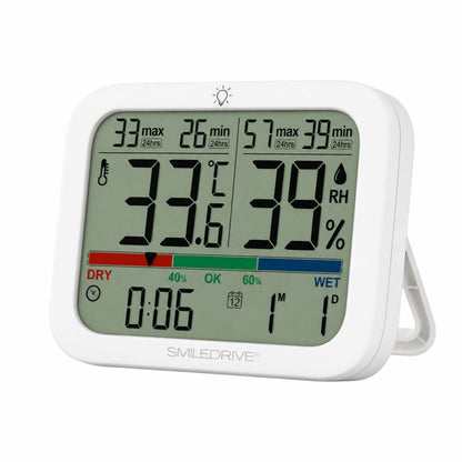 Digital Hygrometer Sensor with Thermometer for Home, Indoor, Outdoor | Temperature & Humidity Meter,Clock & Calendar, 24H Max/Min Records | Backlight Display, Magnetic Mount & Table Stand
