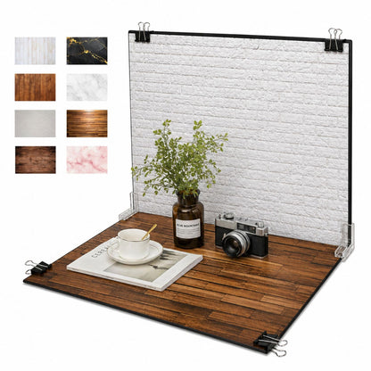 Professional Product Photography Background Kit | Photoshoot Backdrop Kit with 8 styles (4 two-sided sheet) | Silver Reflector & Black Diffuser Included