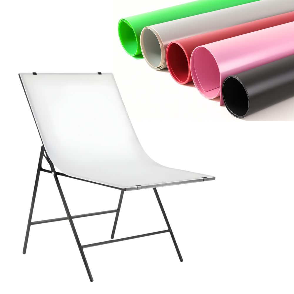Foldable Product Photography Table 60×100 cm | Table Photoshoot Setup with Non-Reflective Panel | Table Top Photography & Photo Tabletop for Product Shoots, Jewellery, Gadgets & E-Commerce, 1 Transparent + 6 Backdrop Sheets