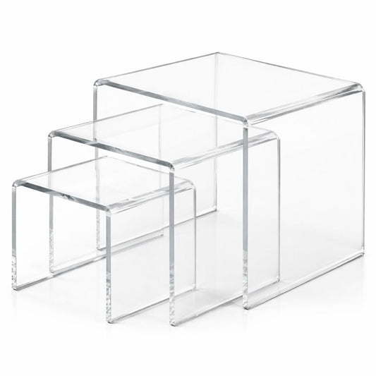 Premium Acrylic Display Risers Set of 3 (3x3, 4x4, 5x5 Inch) – 5MM Thick Transparent Showcase Stand