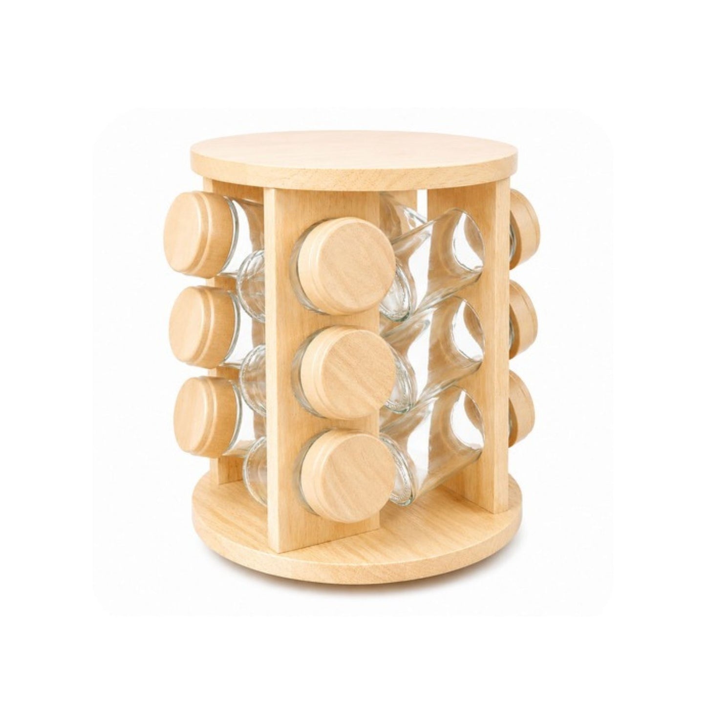 Rotating Spice Rack Wooden Spice Organizer | 5, 12 or 16 Glass Jar with Revolving Stand