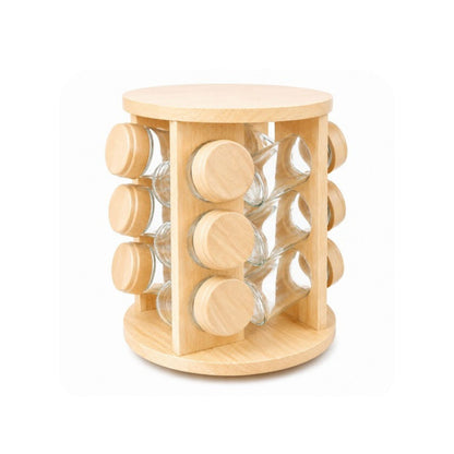 Rotating Spice Rack Wooden Spice Organizer | 5, 12 or 16 Glass Jar with Revolving Stand