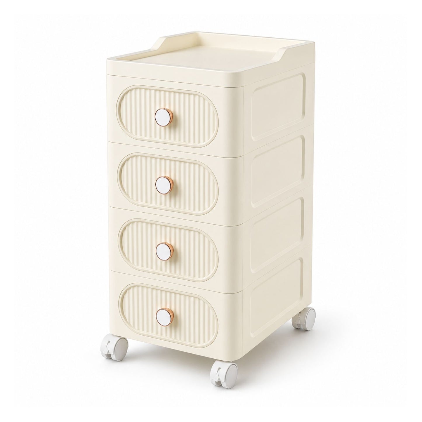 Plastic Storage Drawers | 4 Drawer Organzier Storage Cabinet with Wheels for Bedroom Bathroom Office | Available in White & Cream