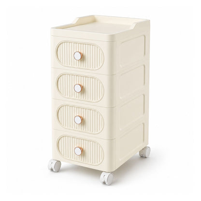 Plastic Storage Drawers | 4 Drawer Organzier Storage Cabinet with Wheels for Bedroom Bathroom Office | Available in White & Cream