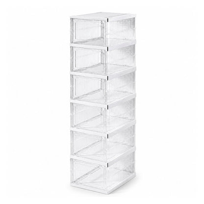 SMILEDRIVE® Foldable Storage Rack with Transparent Doors | Foldable Shoe Rack | 6-Tier Space-Saving Multi-Purpose Organizer for Home