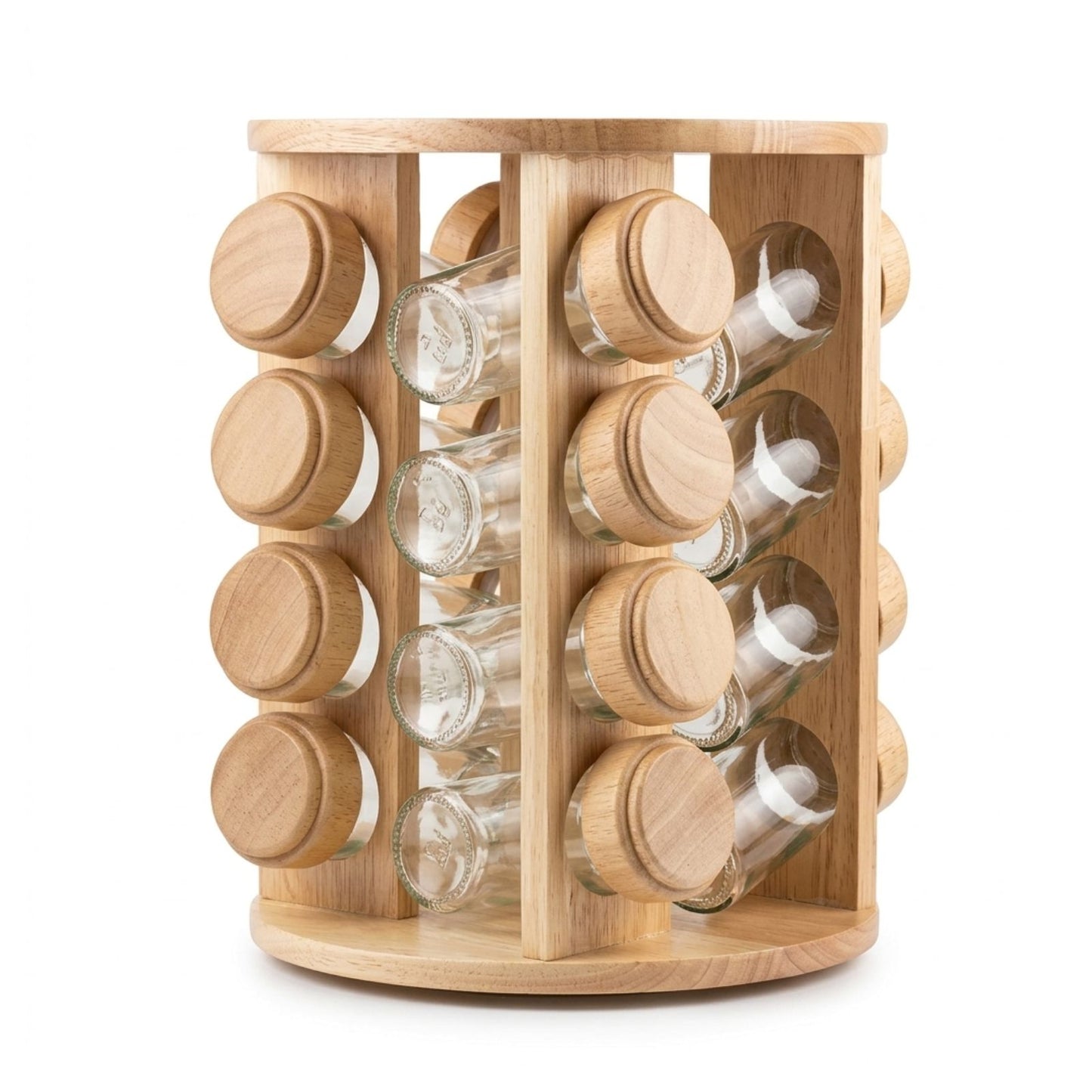 Rotating Spice Rack Wooden Spice Organizer | 5, 12 or 16 Glass Jar with Revolving Stand