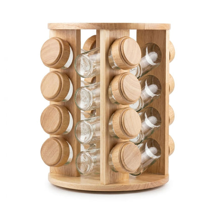 Rotating Spice Rack Wooden Spice Organizer | 5, 12 or 16 Glass Jar with Revolving Stand