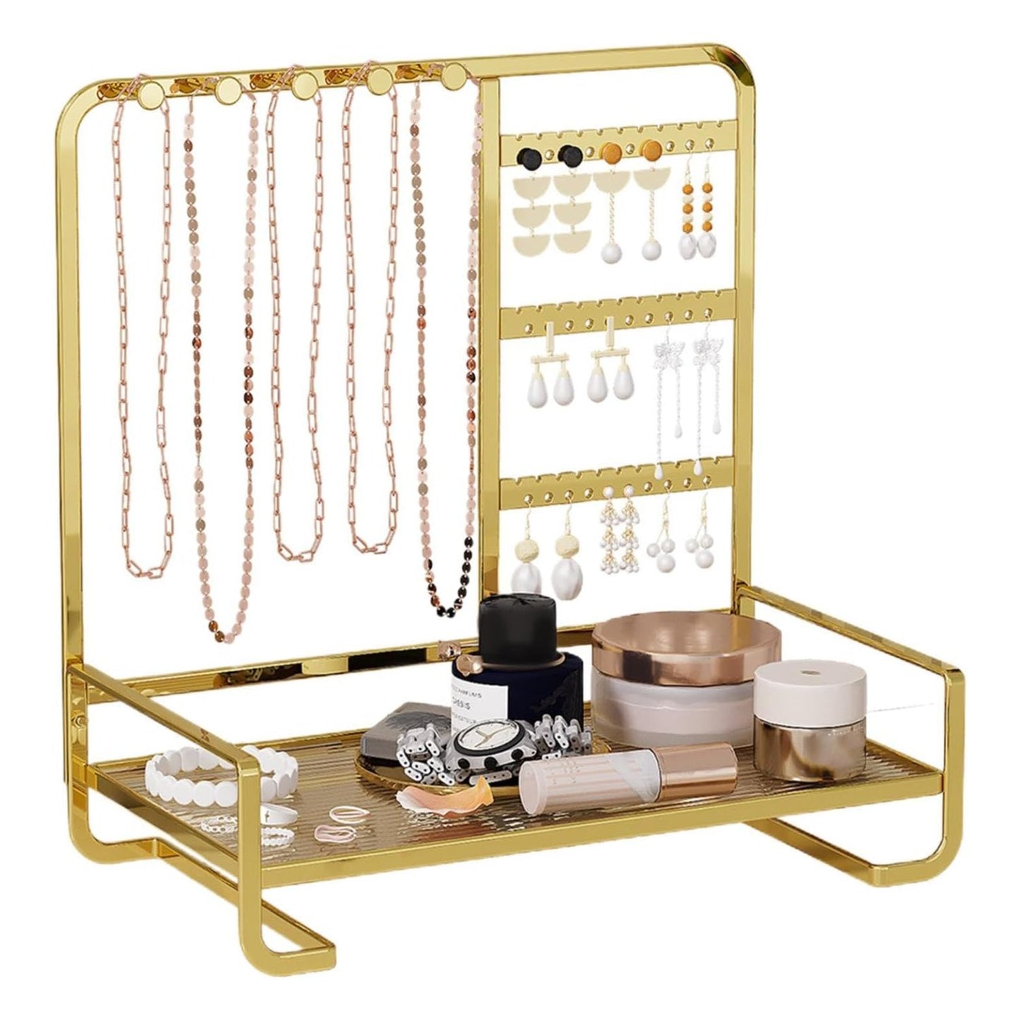 Premium Metal Jewelry Stand Organizer - Sleek Tabletop Holder for Necklaces, Earrings, Rings & Bracelets (Available in Black & Gold)