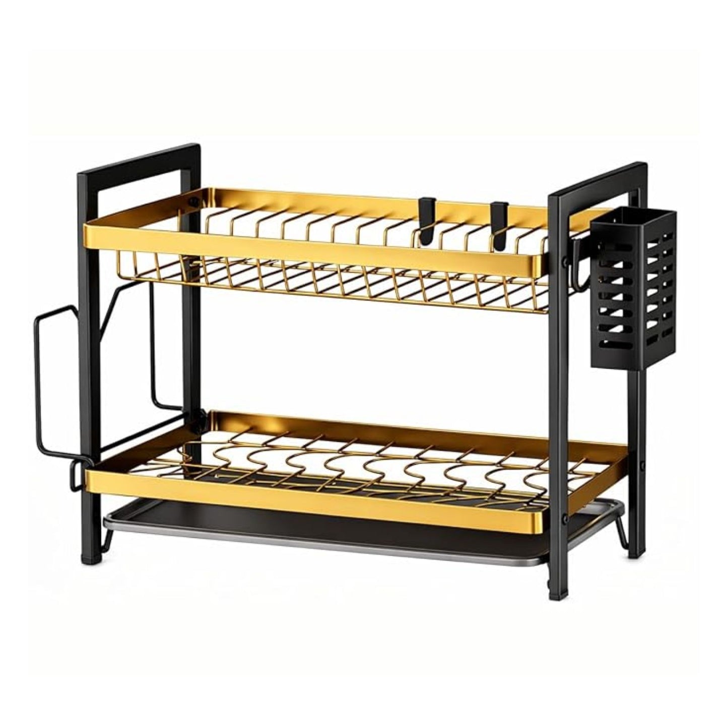Utensil Drying Rack | Kitchen Dish Organizer Tray with Cutlery Holder & Built-in Drainer
