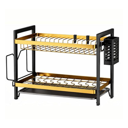 Utensil Drying Rack | Kitchen Dish Organizer Tray with Cutlery Holder & Built-in Drainer