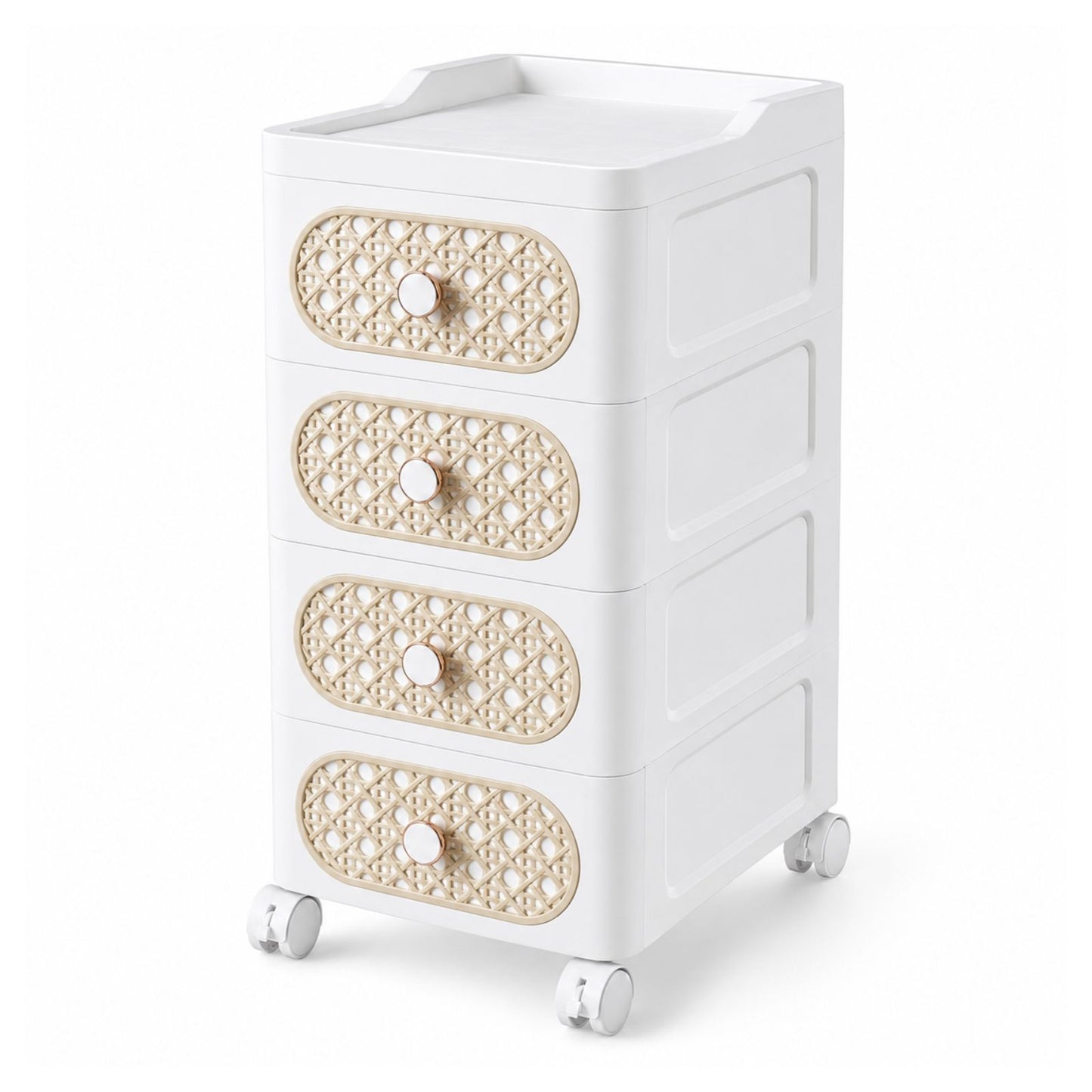 Plastic Storage Drawers | 4 Drawer Organzier Storage Cabinet with Wheels for Bedroom Bathroom Office | Available in White & Cream