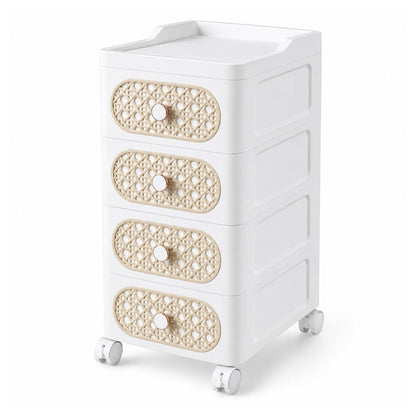 Plastic Storage Drawers | 4 Drawer Organzier Storage Cabinet with Wheels for Bedroom Bathroom Office | Available in White & Cream