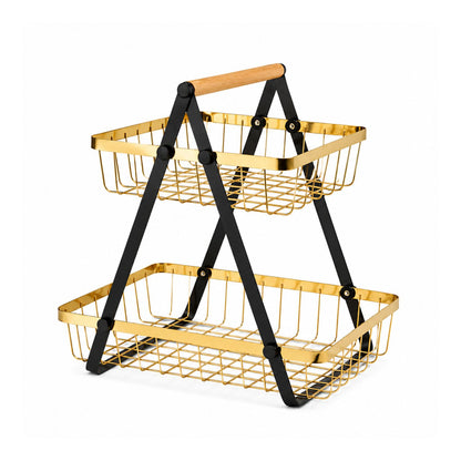 Golden Tiered Fruit Basket | 2 & 3 Tier Metal Mesh Countertop Organizer & Storage Stand