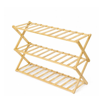 Foldable Bamboo Shoe Rack | 3 & 4-tier Balcony Plant Stand | Space Saving Storage Organizer for Entryway, Bedroom, Bathroom or Balcony
