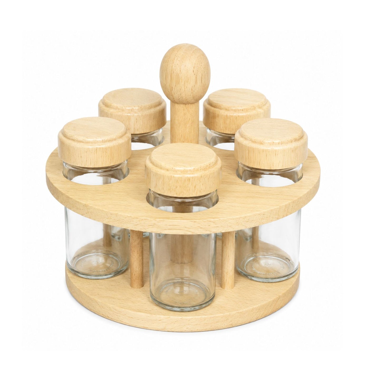 Rotating Spice Rack Wooden Spice Organizer | 5, 12 or 16 Glass Jar with Revolving Stand