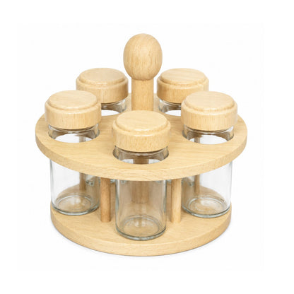 Rotating Spice Rack Wooden Spice Organizer | 5, 12 or 16 Glass Jar with Revolving Stand