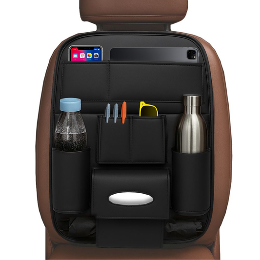 Car Back Seat Organizer–Premium Universal Car Rear Seat Storage | Multi-Pocket Storage, Bottle & Tissue Holders, Easy Install