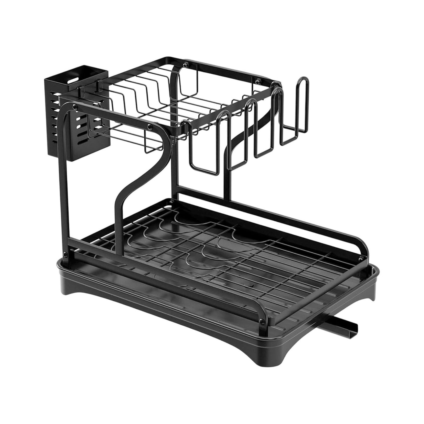 Kitchen Utensil Holder Organizer & Dryer | 2 Tier Dish Drying Rack for Countertop | Anti Rust Dish Drainer Rack with Rotating Drain Swivel Spout