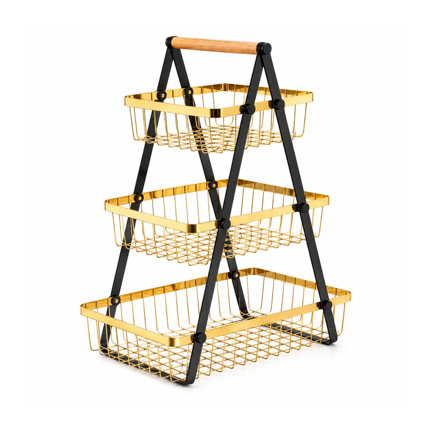 Golden Tiered Fruit Basket | 2 & 3 Tier Metal Mesh Countertop Organizer & Storage Stand