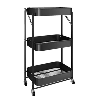 Kitchen Storage Trolley | 3 Tier Fruit and  Vegetable Basket with Wheels | Rolling Cart Trolley for Kitchen, Pantry, Bathroom & Laundry Room | Black