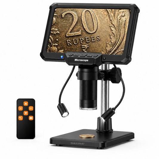 Digital Microscope with 7 inch Screen | 16MP Camera | 50X–1200X Magnification | 1080P Recording | 8+2 LED Lights | Coin, PCB & Jewellery Inspection Microscope