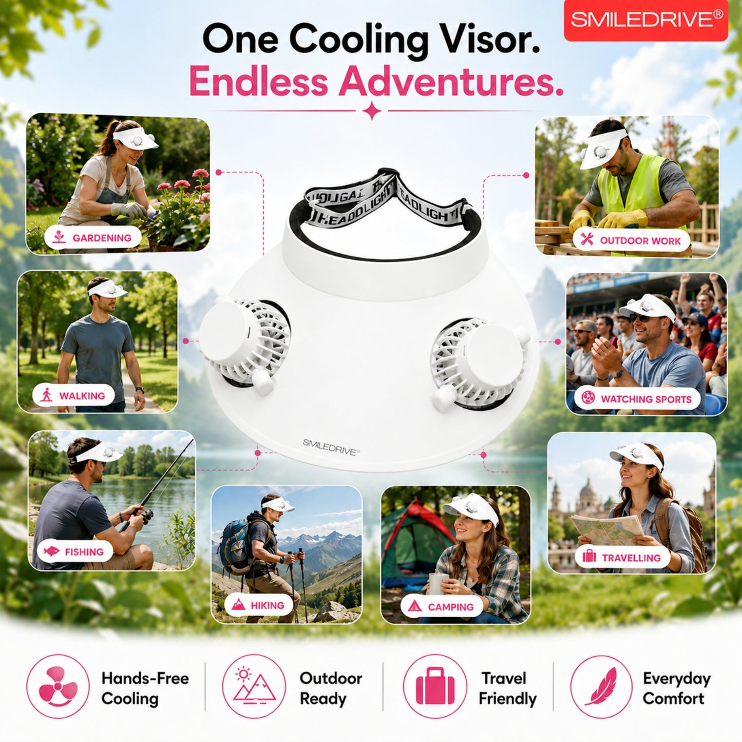 Cooling Fan Cap with Dual Rechargeable Fans, 3-Speed Adjustable Fan, Hands-Free Cooling Hat, Lightweight Cap for Daily Use- Walking, Gardening, Hiking, Camping & Indoor/ Outdoor Work | Available in Blue, Pink & White