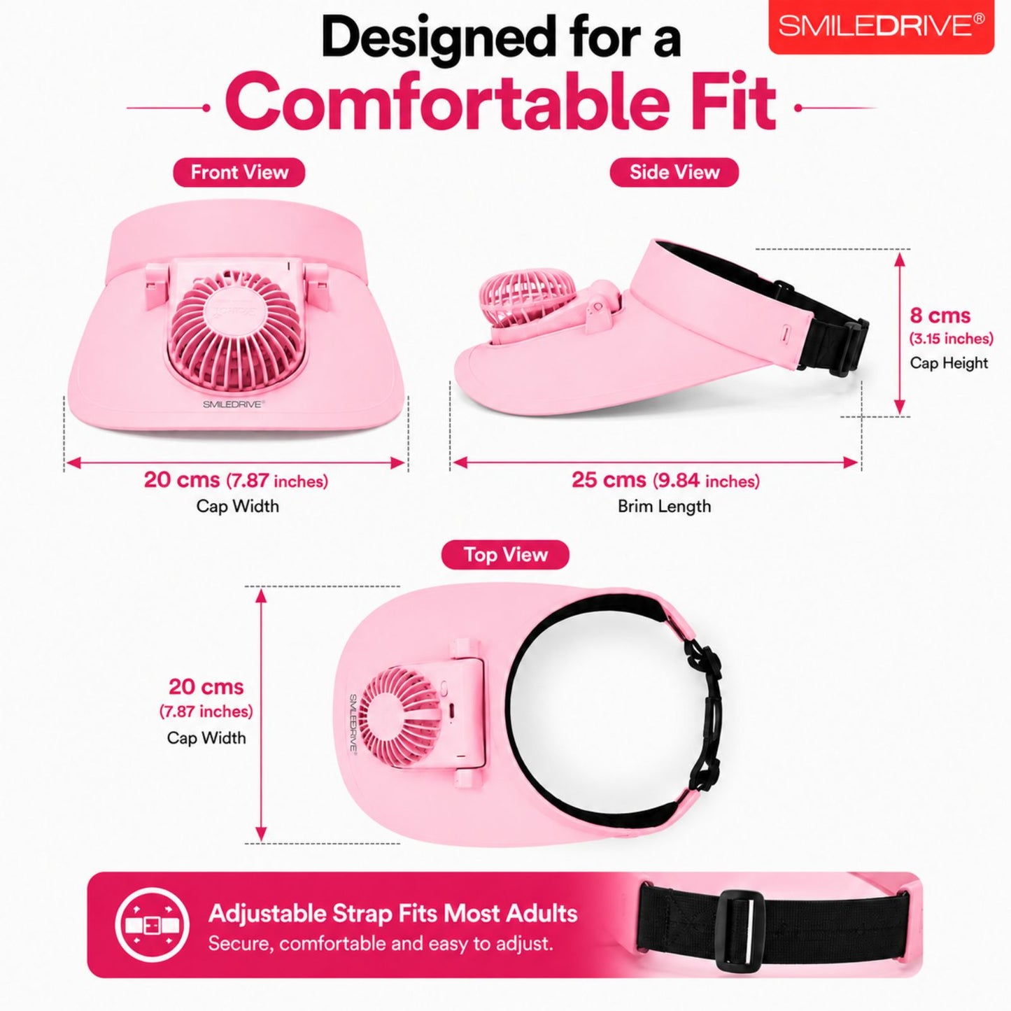 Cooling Fan Cap with Rechargeable Fan, 2-Speed Adjustable Fan, Hands-Free Cooling Hat, Lightweight Cap for Daily Use- Walking, Gardening, Hiking, Camping & Indoor/ Outdoor Work | Available in Blue, Pink & White