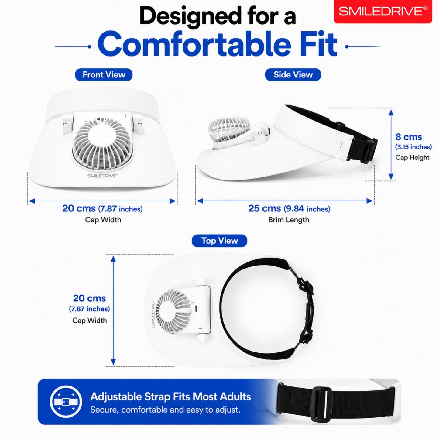 Cooling Fan Cap with Rechargeable Fan, 2-Speed Adjustable Fan, Hands-Free Cooling Hat, Lightweight Cap for Daily Use- Walking, Gardening, Hiking, Camping & Indoor/ Outdoor Work | Available in Blue, Pink & White