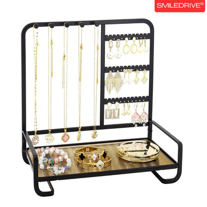 Premium Metal Jewelry Stand Organizer - Sleek Tabletop Holder for Necklaces, Earrings, Rings & Bracelets (Available in Black & Gold)