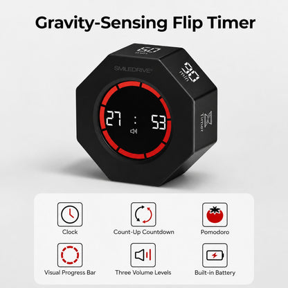 Pomodoro Timer | Digital Kitchen Timer | Productivity Timer with Flip Display, Preset Countdown Modes, Count-Up Function & USB-C Charging