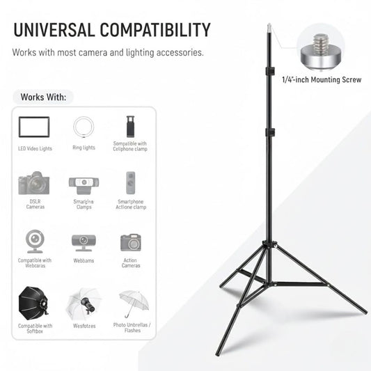 Photography Light Stand for Camera & LED Lights | Adjustable 2.6ft–7ft Carbon Steel Photo Light Stand | Camera Stand with Light Mount | Photography Reflector Stand & Backdrop Support with adjustable mobile clip.