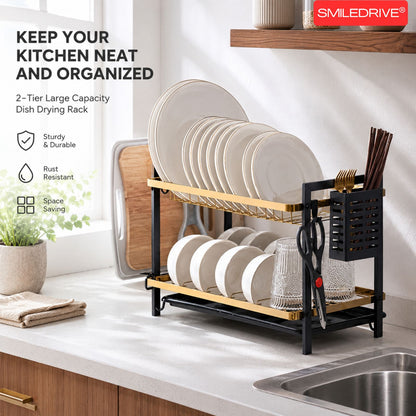 Utensil Drying Rack | Kitchen Dish Organizer Tray with Cutlery Holder & Built-in Drainer