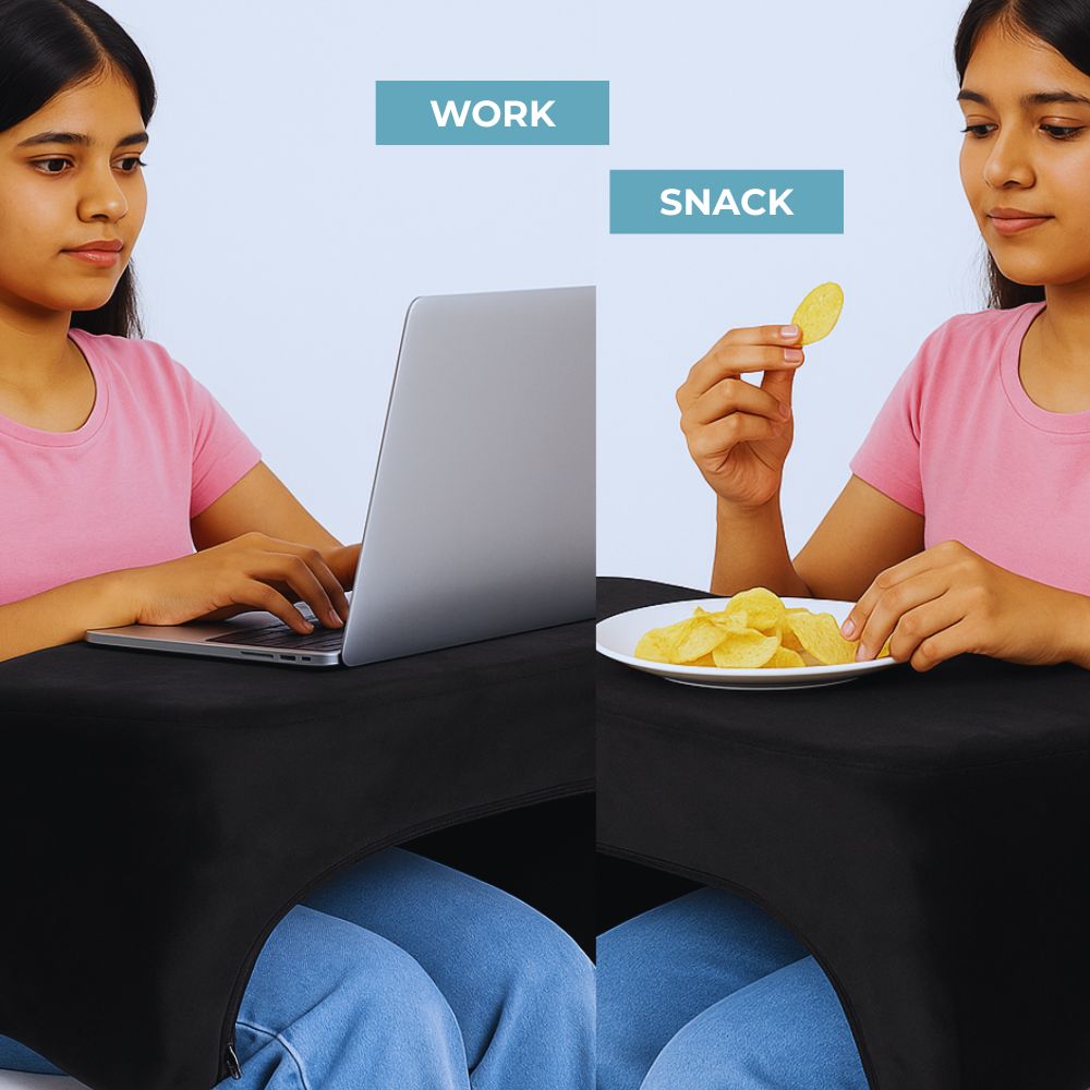 Smiledrive® Laptop Computer Table for Bed, Sofa, Car | Memory Foam Lapdesk with Armrest, Storage Pocket & Washable Cover | Portable Lap Table for Work, Study, Gaming & Eating