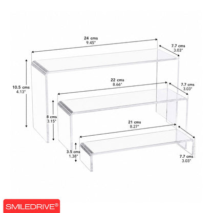 Acrylic Display Stand | Multi-Purpose Display Stands for Jewellery, Bakery, Retail, Cosmetics, Collectibles, & Home Use | Clear 5mm Thick Acrylic Product Display Risers Set of 3