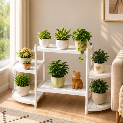 Flower Pot Stand for Indoor Living Room, Balcony & Home | 6 Rack Flower Pot Stand with Hooks | Lightweight Balcony & Home Garden Plant Organizer